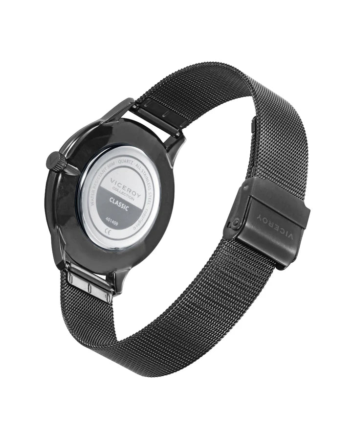 RELOJ CAJA DE ACERO LP GRIS 5 ATM Y MALLA MILANESA DE ACERO GRIS CON MOVIMIENTO CUARZO