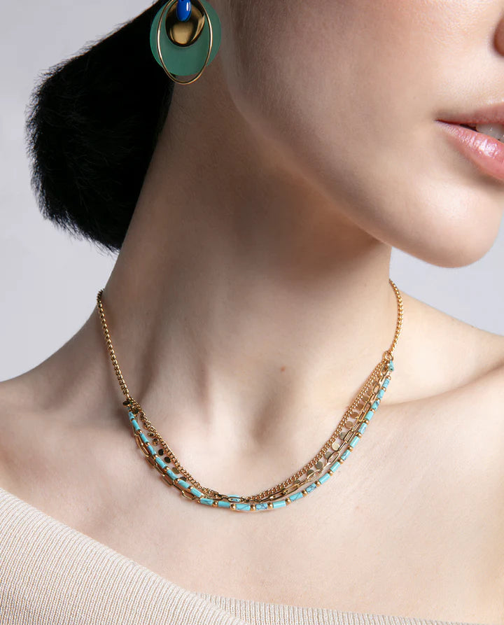 COLLAR VICEROY DE ACERO DORADO Y PIEDRA NATURAL. Ref 14164C01014