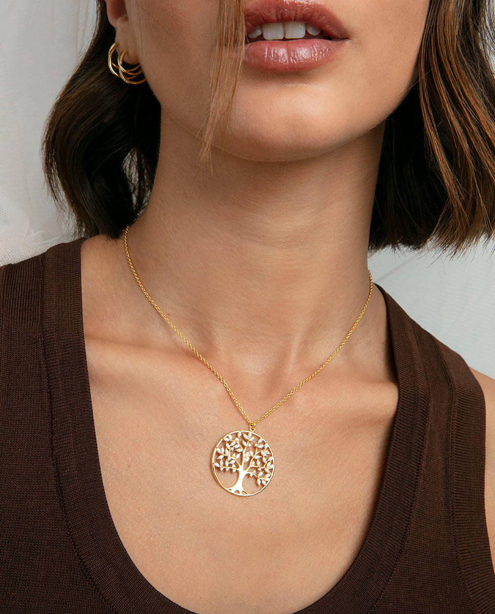 COLLAR DE PLATA DE PRIMERA LEY CON BAÑO DE ORO Y COLGANTE DE ÁRBOL DE LA VIDA