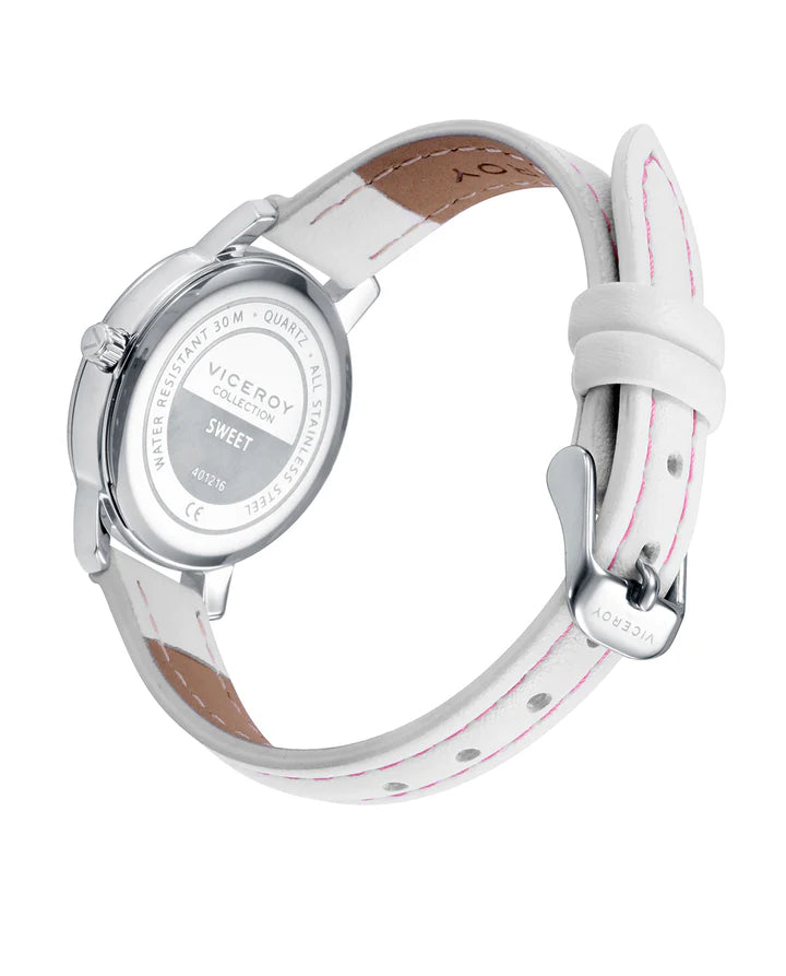 RELOJ PARA NIÑA CON CORREA Y ESFERA BLANCA Y BISEL PLATEADO. PULSERA DE CORDÓN CON ÁRBOL DE LA VIDA EN PLATA DE LEY DE REGALO. Ref. 401216-05