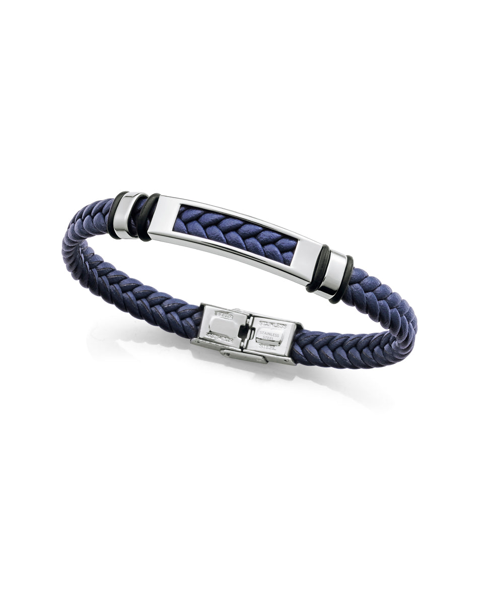 PULSERA DE HOMBRE DE ACERO, PIEL AZUL