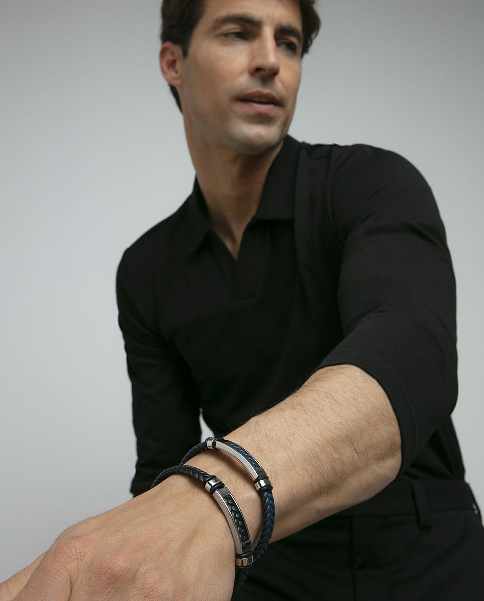 PULSERA DE HOMBRE DE ACERO, PIEL AZUL