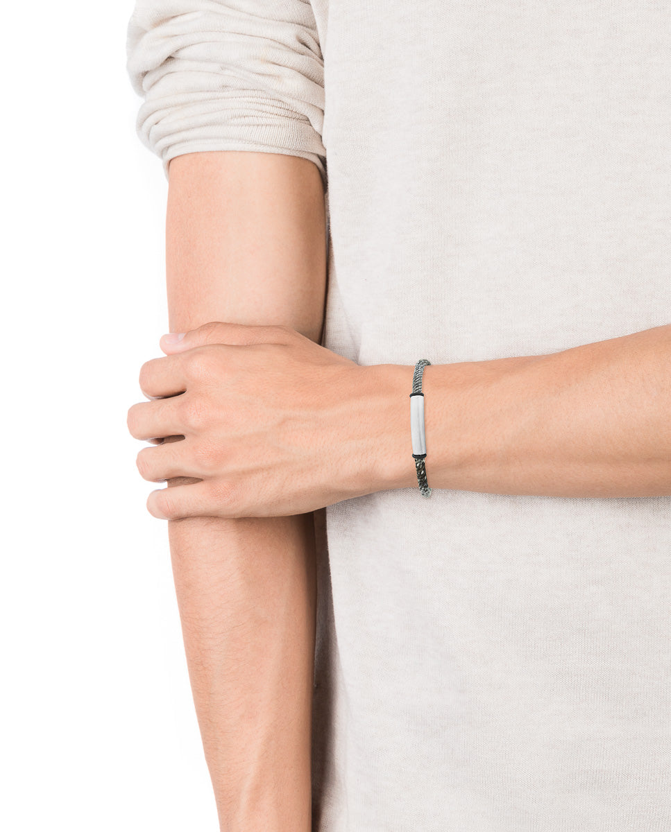 PULSERA DE HOMBRE BEAT DE ACERO CON PLACA Y CORDÓN MULTICOLOR