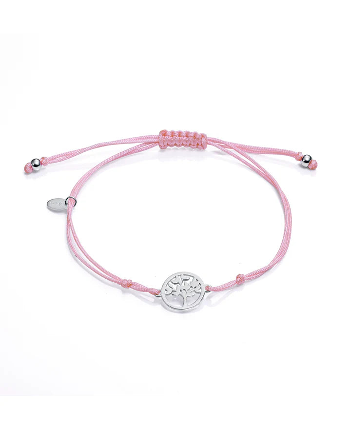 RELOJ PARA NIÑA CON CORREA Y ESFERA BLANCA Y BISEL PLATEADO. PULSERA DE CORDÓN CON ÁRBOL DE LA VIDA EN PLATA DE LEY DE REGALO. Ref. 401216-05