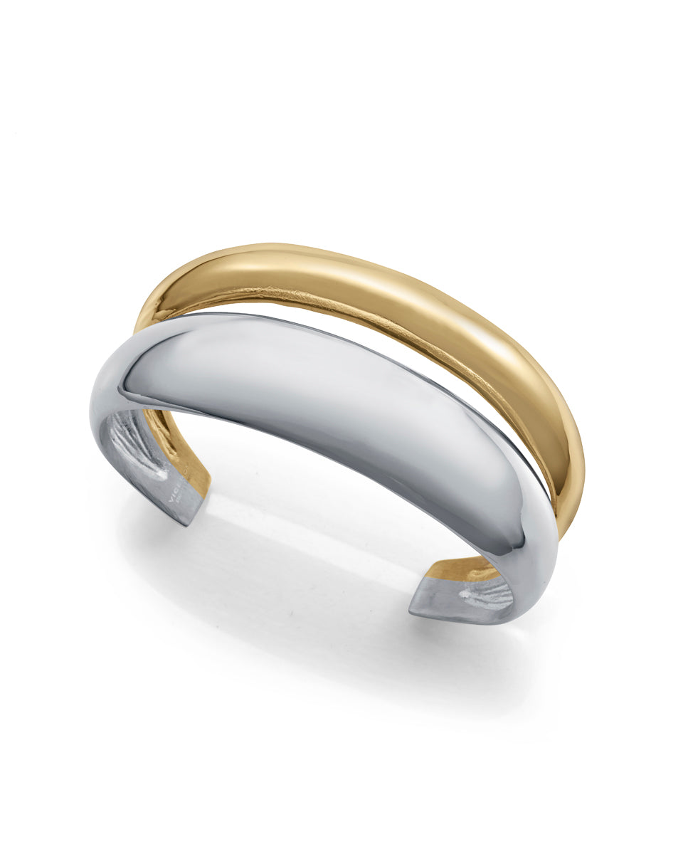 PULSERA DE MUJER DE ACERO DE IP DORADO RÍGIDA VOLUMEN