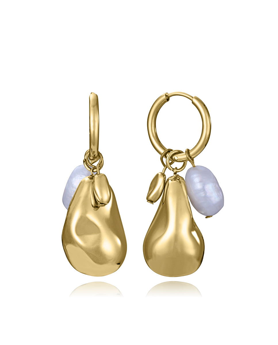 PENDIENTES DE MUJER DE ACERO IP DORADO CON PERLA NATURAL