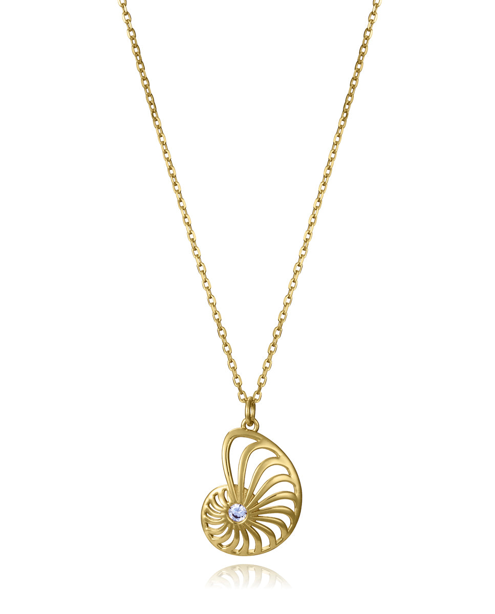 COLLAR DE PLATA DE PRIMERA LEY CON BAÑO EN ORO, COLGANTE EN FORMA DE CARACOL DE MAR