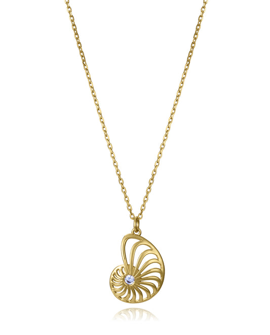 COLLAR DE PLATA DE PRIMERA LEY CON BAÑO EN ORO, COLGANTE EN FORMA DE CARACOL DE MAR