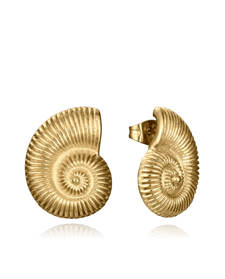 PENDIENTES DE ACERO DORADO FORMA DE CARACOL DE MAR. Ref. 75401E01012