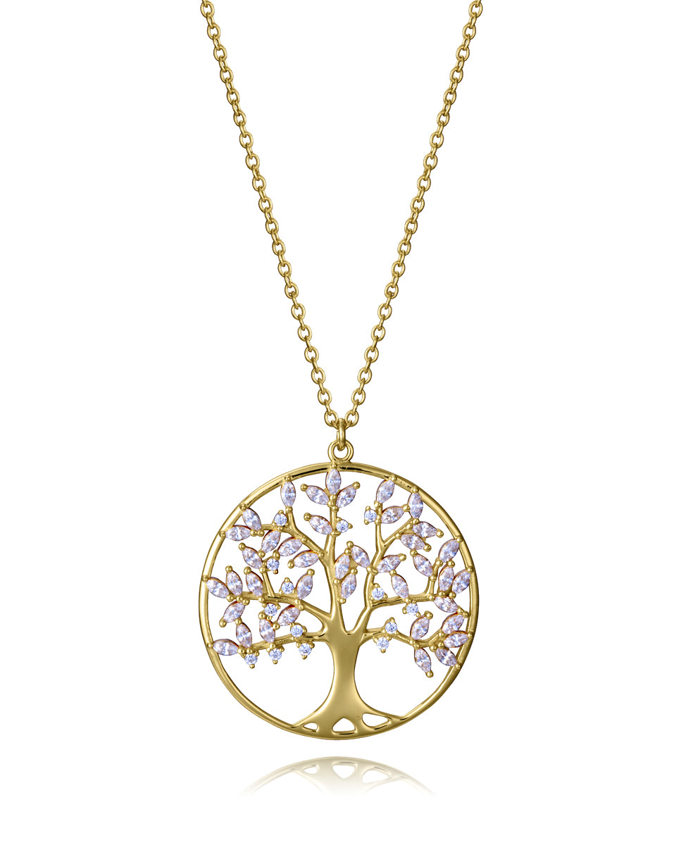 COLLAR DE PLATA DE PRIMERA LEY CON BAÑO DE ORO Y COLGANTE DE ÁRBOL DE LA VIDA