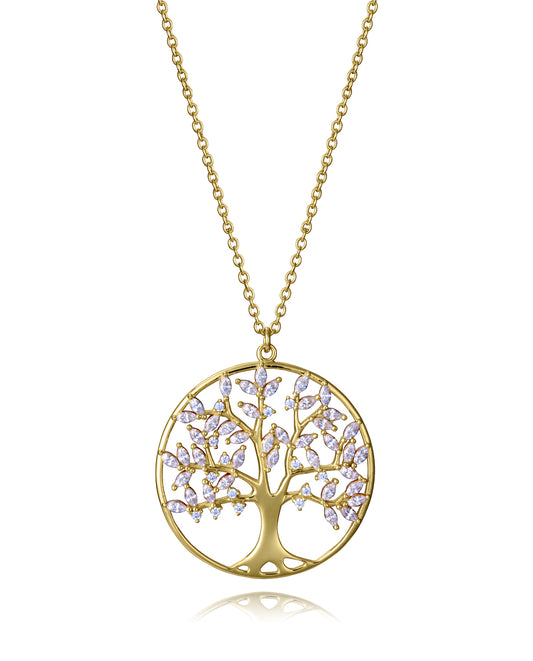 COLLAR DE PLATA DE PRIMERA LEY CON BAÑO DE ORO Y COLGANTE DE ÁRBOL DE LA VIDA