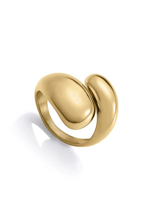 ANILLO DE MUJER DE ACERO DORADO VOLUMEN. Ref. 14292A01212