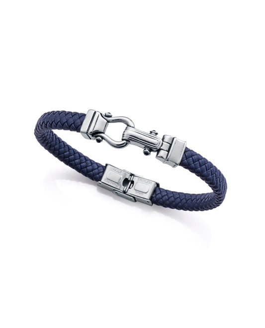 PULSERA DE HOMBRE DE ACERO Y PIEL AZUL TRENZADA