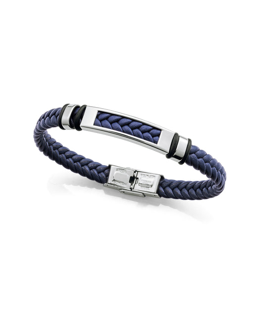 PULSERA DE HOMBRE DE ACERO, PIEL AZUL