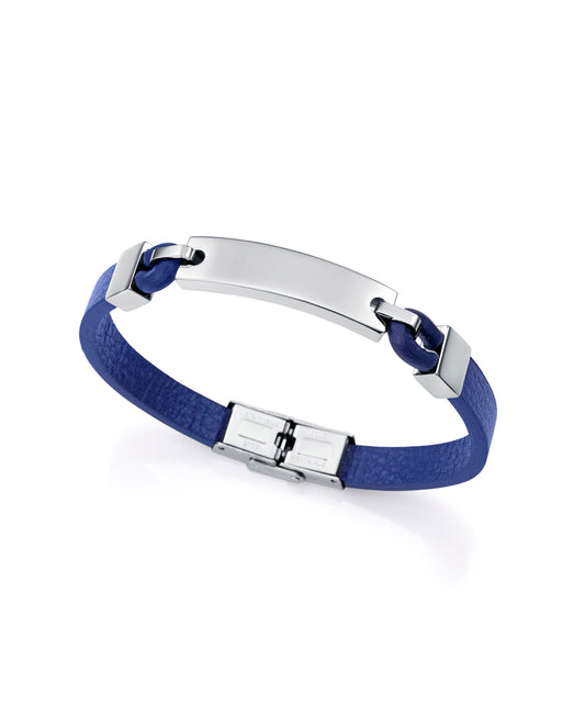 PULSERA DE HOMBRE DE ACERO Y PIEL AZUL