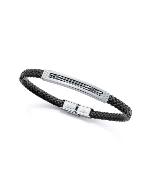 PULSERA DE HOMBRE DE ACERO Y PIEL NEGRA