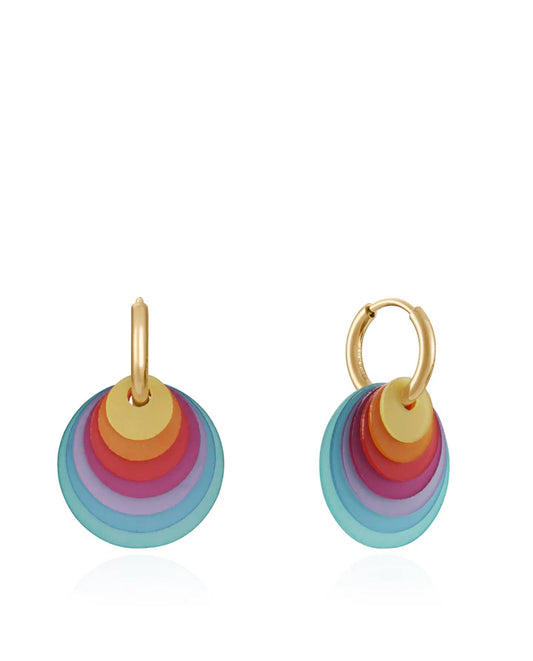 PENDIENTES COLORS DE ACERO DORADO Y RESINA MULTICOLOR. Ref. 14030E01019