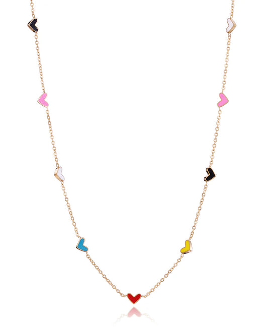 COLLAR LOVE DE ACERO DORADO CON CORAZONES Y ESMALTES DE COLORES. Ref. 14001C01012