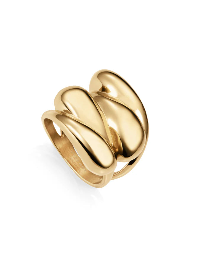 ANILLO DE MUJER DE ACERO DORADO CON ONDAS. Ref. 14207A01212